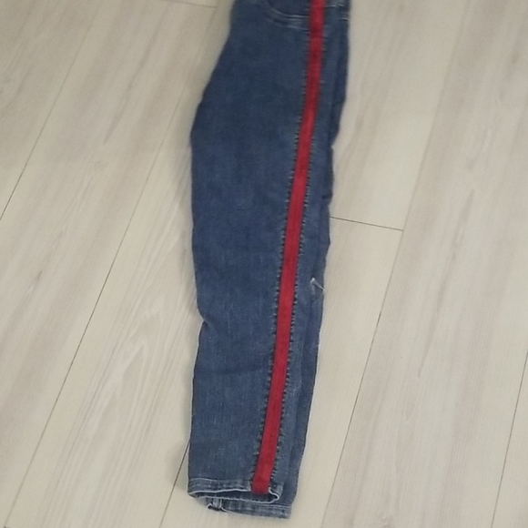 High waisted red velvet stripe skinny jeans - Picture 2 of 3